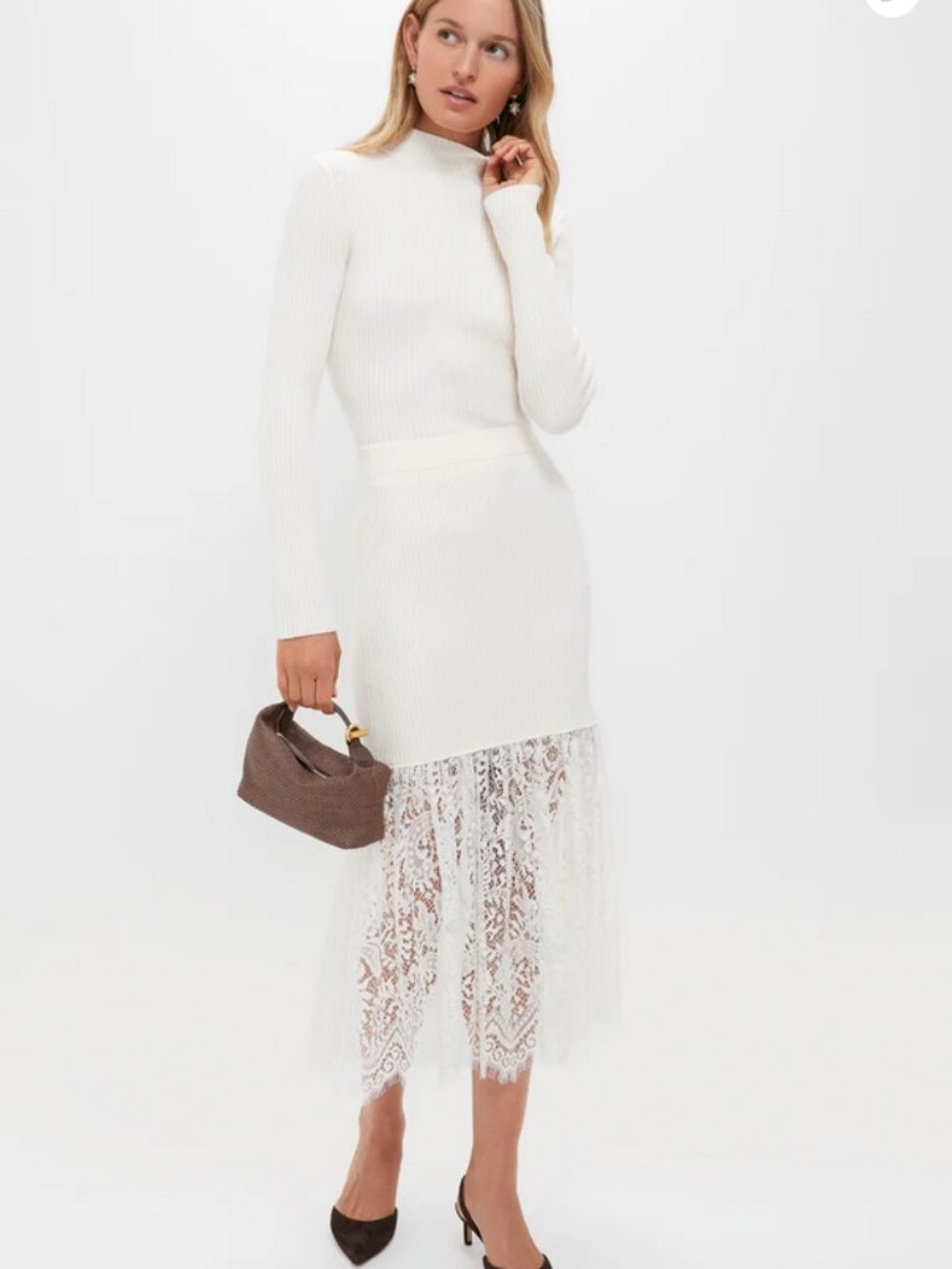 Cream Knit Kori Lace Midi Skirt